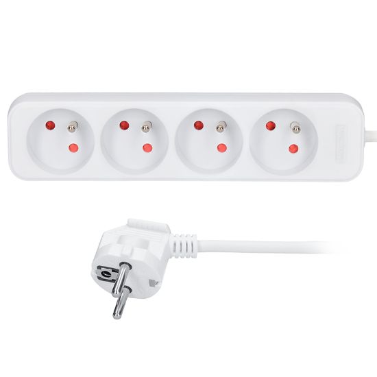 Obrázek Solight prodlužovací přívod, 4 zásuvky, bílý, 1,5m