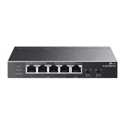 Obrázek TP- Link switch TL- SG1005P- PD (5xGbE, 4xPoE+, 1xPoE- in, PoE++, 90W, fanless)