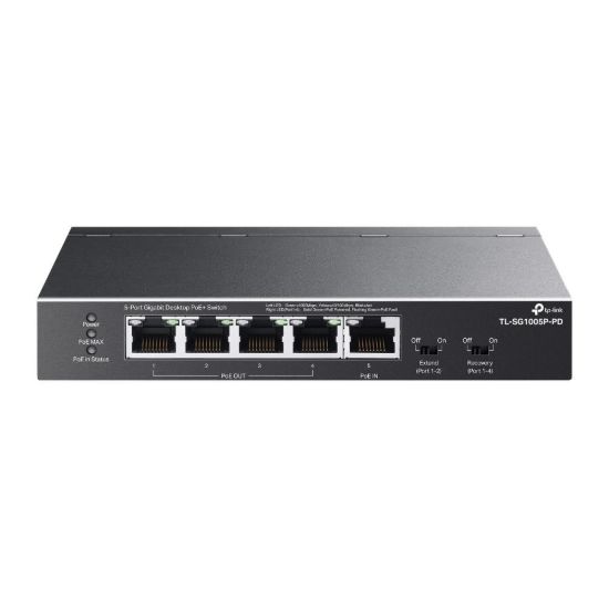 Obrázek TP-Link switch TL-SG1005P-PD (5xGbE,4xPoE+,1xPoE-in,PoE++,90W, fanless)