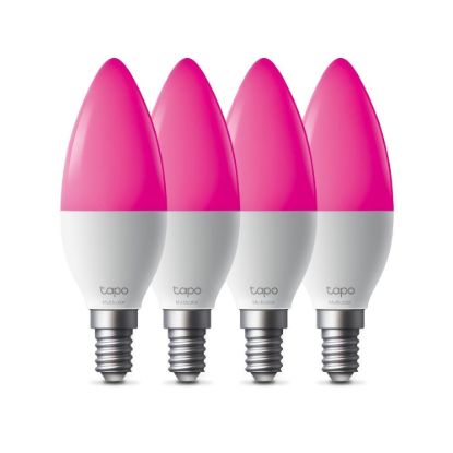 Obrázek TP- Link Tapo L430C(4- pack) chytrá WiFi stmívatelná LED žárovka (barevná, 2500K- 6500K, 470lm, 2, 4GHz, E14)