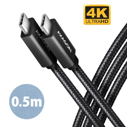 Obrázek AXAGON BUCM32-CM05AB, SPEED+ kabel USB-C <-> USB-C, 0.5m, USB 20Gbps, PD 100W 5A, 4K HD, ALU, oplet, černý