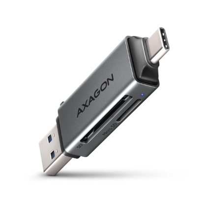 Obrázek AXAGON CRE-DAC, USB-C + USB-A, 5 Gbps - MINI čtečka karet, 2-slot & lun SD/microSD, podpora UHS-I
