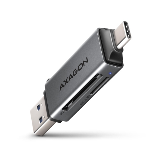 Obrázek AXAGON CRE-DAC, USB-C + USB-A, 5 Gbps - MINI čtečka karet, 2-slot & lun SD/microSD, podpora UHS-I