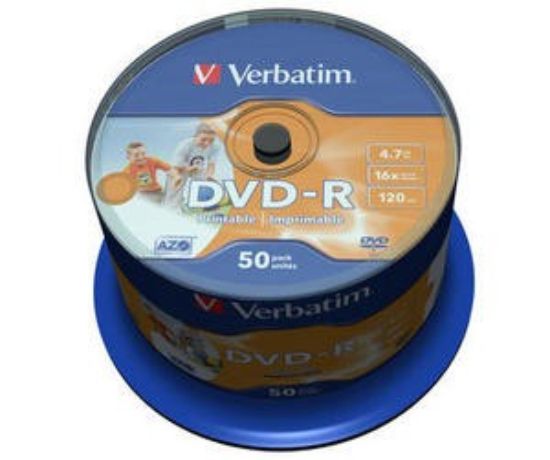 Obrázek VERBATIM DVD-R(50-Pack)Spindle/Inkjet Printable Wide/16x/4.7GB
