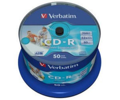 Obrázek VERBATIM CD-R(50-Pack)Spindle/Inkjet Printable/52x/700MB / Non ID Branded