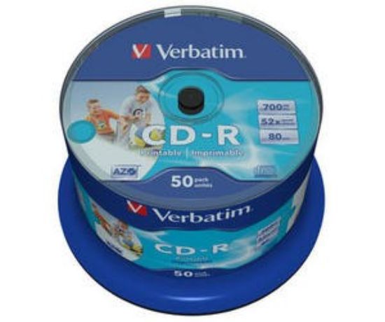 Obrázek VERBATIM CD-R(50-Pack)Spindle/Inkjet Printable/52x/700MB / Non ID Branded
