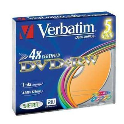 Obrázek VERBATIM DVD+RW(5-Pack)Slim/Colour//4x/DLP/4.7GB