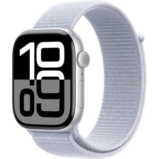 Obrázek Apple Watch Series 10 GPS + Cellular 42mm Silver Aluminium Case with Blue Cloud Sport Loop