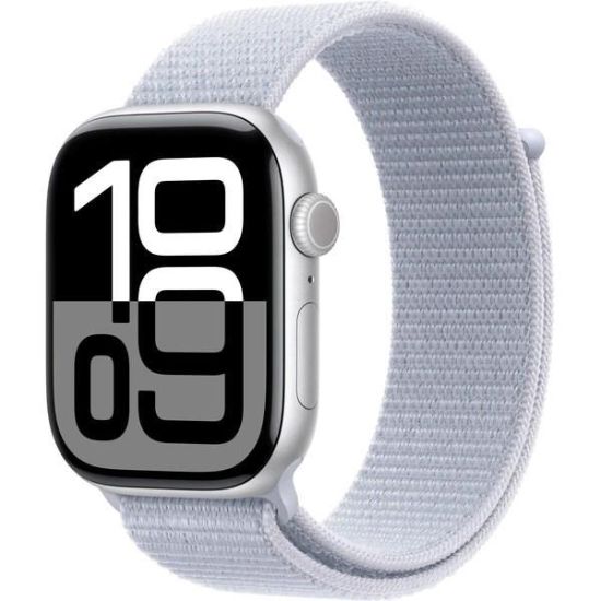 Obrázek Apple Watch Series 10 GPS + Cellular 46mm Silver Aluminium Case with Blue Cloud Sport Loop