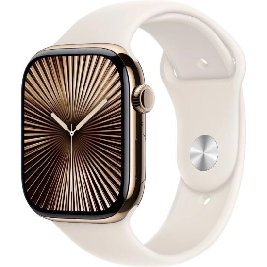 Obrázek Apple Watch Series 10 GPS + Cellular 42mm Gold Titanium Case with Starlight Sport Band - M/L