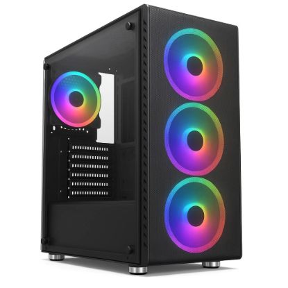 Obrázek 1stCOOL skříň Rainbow 4, Mid Tower, ATX, AU, Průhledná bočnice, 4x 120mm Fan, 650W, 88+, Černá