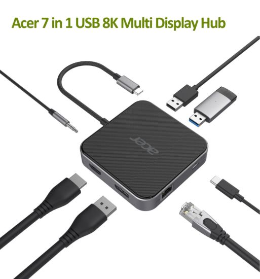 Obrázek ACER  7in1 USB4 8K Multi Display hub: 1 x HDMI + 1 DP + 2 x USB3.2 + 1 x USB C + 1 x RJ45 + 1 x 3.5mm audio port