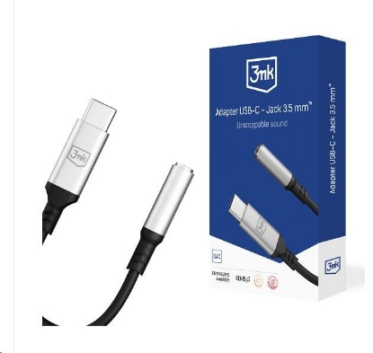 Obrázek 3mk adaptér USB-C/Jack 3,5mm (samice) 0,15m, černo-stříbrná
