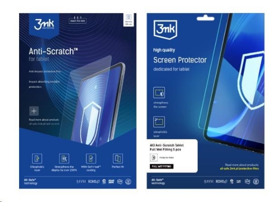 Obrázek 3mk All-Safe - AIO fólie Anti-Scratch Full Wet Fitting Tablet, 5 ks