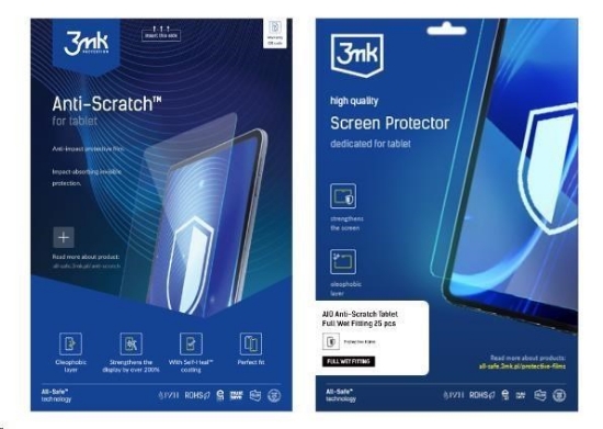 Obrázek 3mk All-Safe - AIO fólie Anti-Scratch Full Wet Fitting v2.0 Tablet, 25 ks