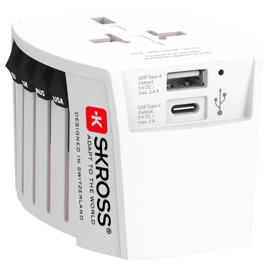 Obrázek BAZAR - SKROSS cestovní adaptér MUV USB, USB A+C, univerzální pro 150 zemí - Poškozený obal (Komplet)