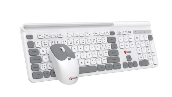 Obrázek C-TECH klávesnice s myší WLKMC-05W, Bezdrátový set 2.4GHz, CZ, Bílá