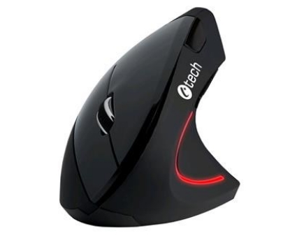 Obrázek C-TECH myš VEM-09, vertikální, bezdrátová, 6 tlačítek, černá, USB nano receiver