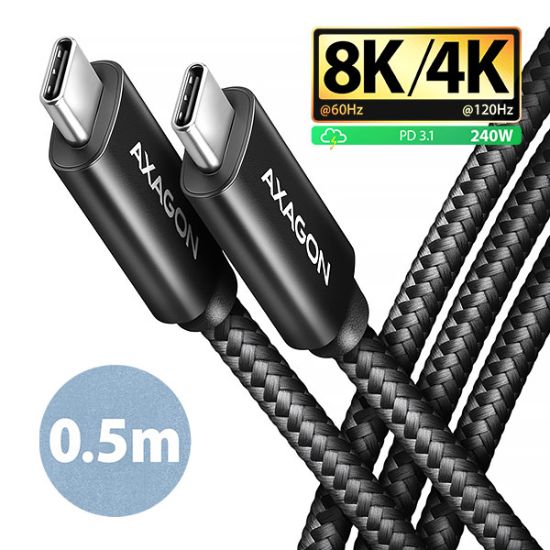 Obrázek AXAGON BUCM4X-CM05AB NewGEN+ kabel USB-C <-> USB-C, 0.5m, USB4 Gen 3×2, PD 240W 5A, 8K HD, ALU, oplet, černý