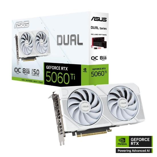 Obrázek ASUS VGA NVIDIA GeForce RTX 5060 Ti DUAL OC 8G WHITE, 16GB GDDR7, 3xDP, 1xHDMI
