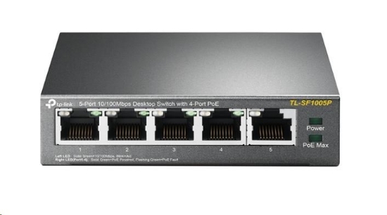Obrázek TP-Link switch TL-SF1005P (5x100Mb/s, 4xPoE+, 67W, fanless)