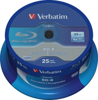 Obrázek VERBATIM BD-R SL Datalife (25-pack)Blu-Ray/Spindle/6x/25GB WHITE BLUE SURFACE