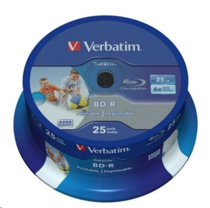 Obrázek VERBATIM BD-R SL Datalife HTL (25-pack)Blu-Ray/Spindle/6x/25GB Wide Printable