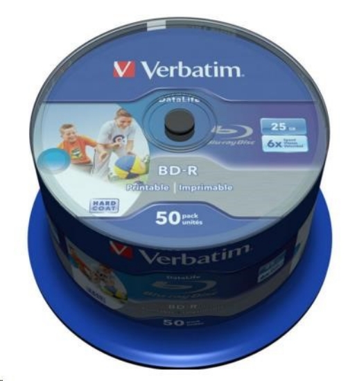 Obrázek VERBATIM BD-R SL Datalife HTL (50-pack)Blu-Ray/Spindle/6x/25GB Wide Printable