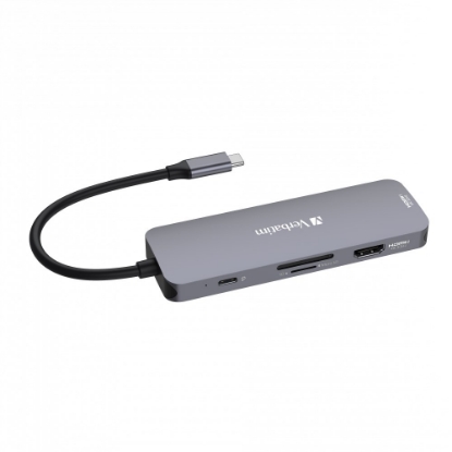 Obrázek VERBATIM Hub USB-C Pro Multiport 8 Port, 3x USB 3.2, 1x USB-C, 2xHDMI, microSD/SD, šedá