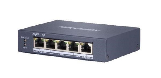 Obrázek HIKVISION DS-3E0505HP-E, full Gb switch 4x PoE (1x HI-PoE), 1x uplink RJ-45, 60W, dosah až 300m