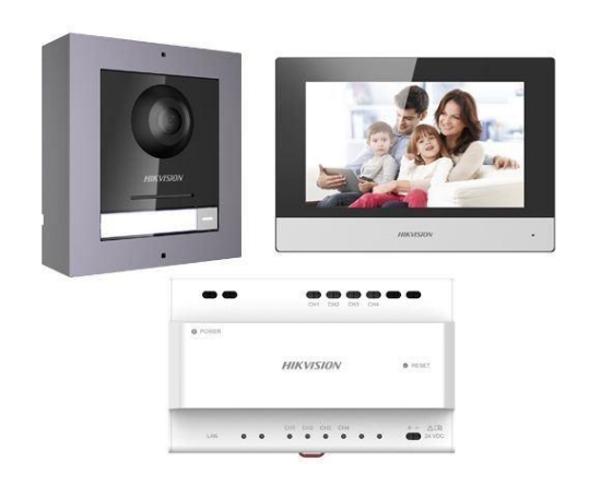 Obrázek HIKVISION DS-KIS702, kit videotelefonu, 2-drát, bytový monitor + dveřní stanice + napájecí zdroj