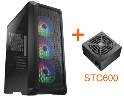 Obrázek COUGAR PC skříň ARCHON 2 Mesh RGB Black Mid Tower Mesh Front Panel 3 x ARGB Fans 3mm TG Left Panel + COUGAR PSU STC600
