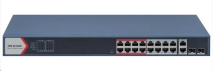Obrázek Hikvision DS-3E1318P-EI(B), Smart managed switch 16x100TX PoE + 2x Gb Uplink Combo port, 230W, Super PoE- dosah až 300m
