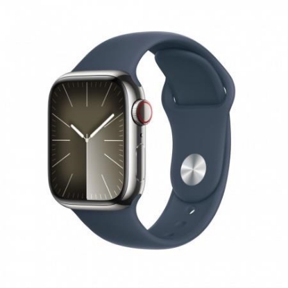 Zobrazit detail produktu - APPLE Watch Series 9 GPS + Cellular 45mm Silver Stainless Steel Case with Storm Blue Sport Band - M/L Obrázek APPLE Watch Series 9 GPS + Cellular 45mm Silver Stainless Steel Case with Storm Blue Sport Band - M/L