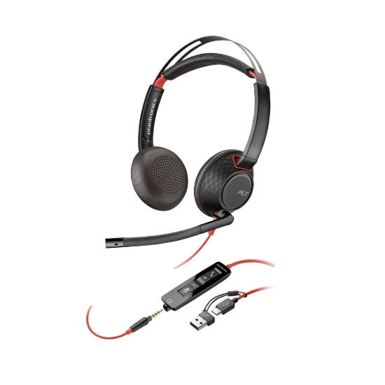 Obrázek Poly Blackwire 5220 náhlavní souprava, 3.5 mm jack + USB-C/A adaptér, stereo