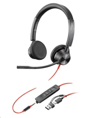 Obrázek Poly Blackwire 3325 MS Teams náhlavní souprava, 3.5 mm jack + USB-C/A adaptér, stereo
