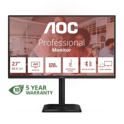 Obrázek AOC MT 27" Q27E4CV - 2560x1440,IPS,120Hz,1xHDMI,1xDP,1xDP out,USBhub,USB-C(PD 90W),Repro,Pivot