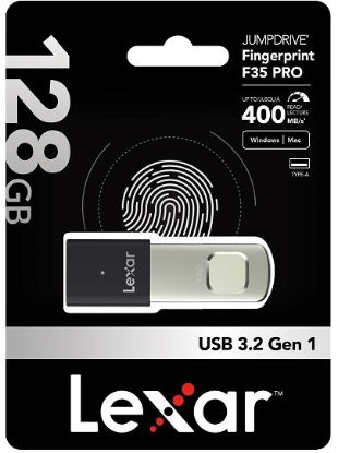 Obrázek Lexar flash disk 128GB - Fingerprint F35Pro USB 3.2 (čtení/zápis: 400/300MB/s)