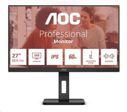 Obrázek AOC MT IPS LCD WLED 27" U27E3UF - IPS panel, 3840x2160, 2xHDMI, DP, USB 3.2, repro, pivot