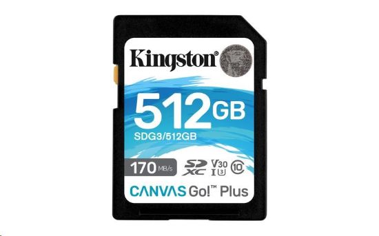Obrázek Kingston SDXC karta 512GB Canvas Go! Plus, R:170/W:90MB/s, Class 10, UHS-I, U3, V30