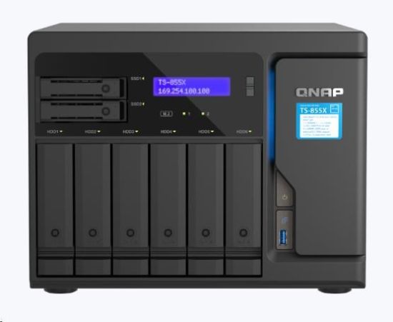 Obrázek QNAP TS- 855X- 8G (8C/ AtomC5125/ 2, 8GHz/ 8 GBRAM/ 8xSATA/ 2xM.2/ 2 x 2, 5GbE/ 1 x 10GbE/ 1xUSB2.0/ 3xUSB3.2/ 2xPCIe)