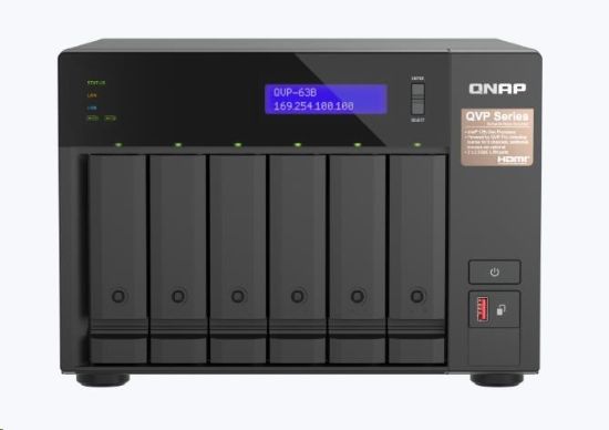 Obrázek QNAP QVP- 63B (4C/ i3/ 16 GBRAM/ 6xSATA/ 2xM.2/ 3xUSB3.2/ 1xHDMI/ 2 x 2, 5GbE/ 2xPCle)