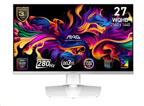 Obrázek MSI LCD MAG 272QPW QD- OLED X28, 26.5" 2560x1440 QD- OLED, 280Hz, 178/ 178, 250nits, VESA, HDMI, DP, USB- C, Audio, White