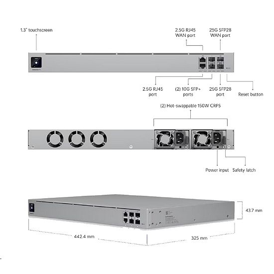 Obrázek Ubiquiti Enterprise Fortress Gateway (EFG-EU) - Cloudová brána, WAN 25Gb/2.5Gb, LAN 1x 25Gb/2x 10Gb/1x2.5Gb