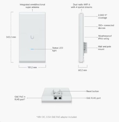 Obrázek Ubiquiti Přístupový bod Dualband UniFi U6 Mesh Pro, WiFi 6 (802.11ax), MIMO 2.4 Ghz+ 5 GHz, PoE-in