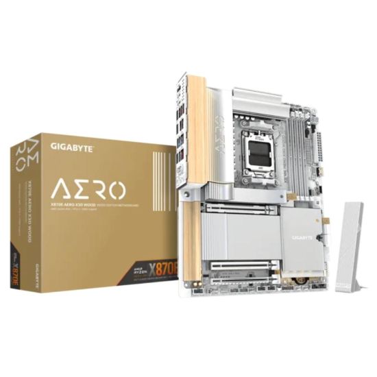 Obrázek GIGABYTE MB Sc AM5 X870E AERO X WOOD, AMD X870E. 4xDDR5, 2xUSB- C, 2xHDMI, Wifi, ATX