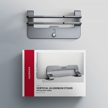 Obrázek AXAGON STND- VG vertikální hliníkový stojan na notebook 10"- 17.3" nastavitelný rozestup, šedý