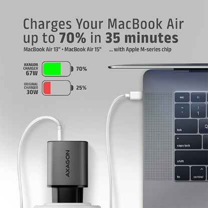 Obrázek AXAGON ACU-PQ67 GaN nabíječka do sítě 67W, USB-A + USB-C, PD3.0/PPS/QC4+/SFC2.0/Apple