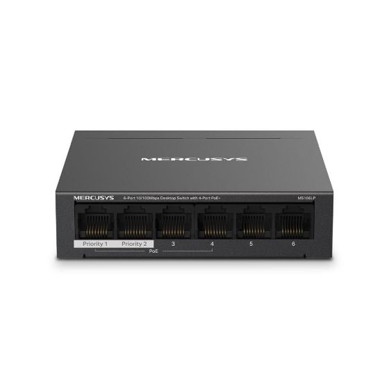 Obrázek MERCUSYS switch MS106LP (6 x 100Mb/ s, 4xPoE+, 40 W, fanless)