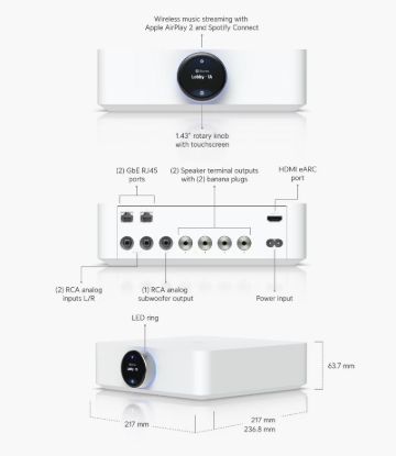 Obrázek UniFi Play PowerAmp (UPL-Amp-W) - Prémiový výkonný audio zesilovač, 130W, 2x RCA, 1x HDMI, bílý